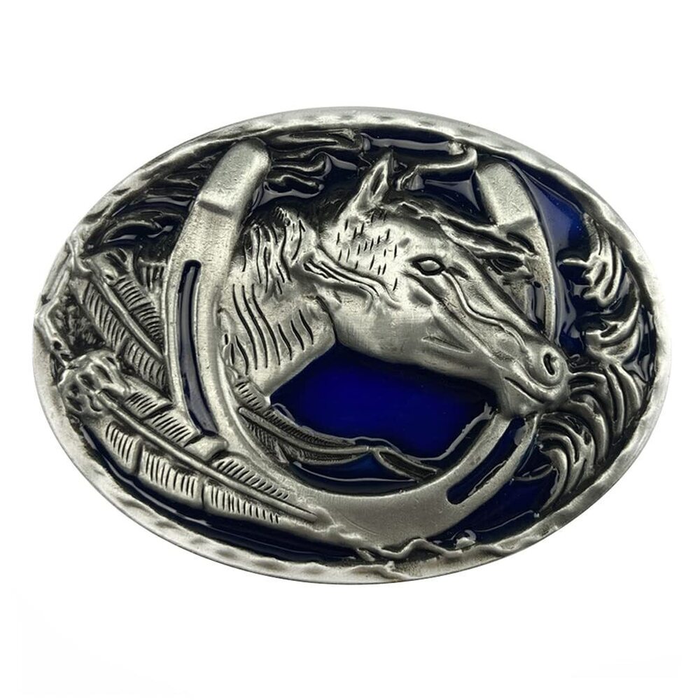 8145 DT ’s Horse Head Horseshoe with Leaf Western Cowboy Belt Buckle Three